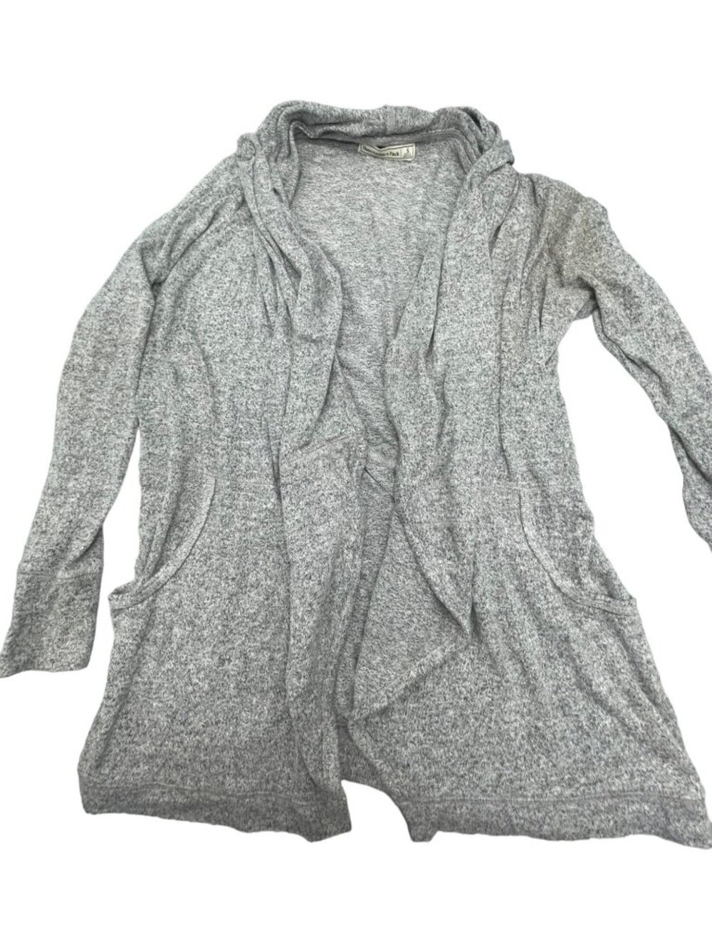 Abercombie & fitch open front cardigan gray collar pocket long sleeve small READ